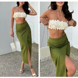 ZARA linen blend ruched skirt blogger favorite